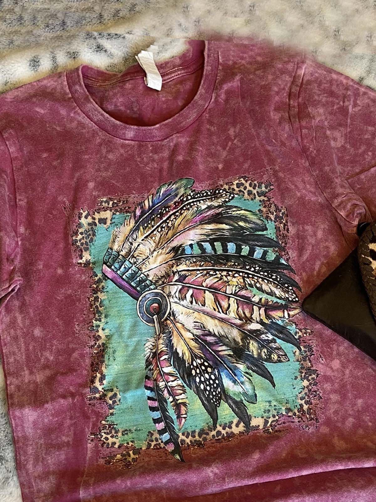 Short Sleeve Cotton-Blend Boho Crew Neck Shirts & Tops