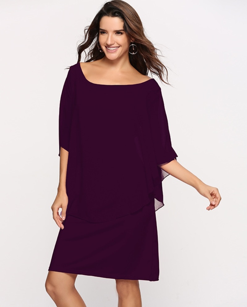 Summer Casual Round Neck Layer Plain Dress