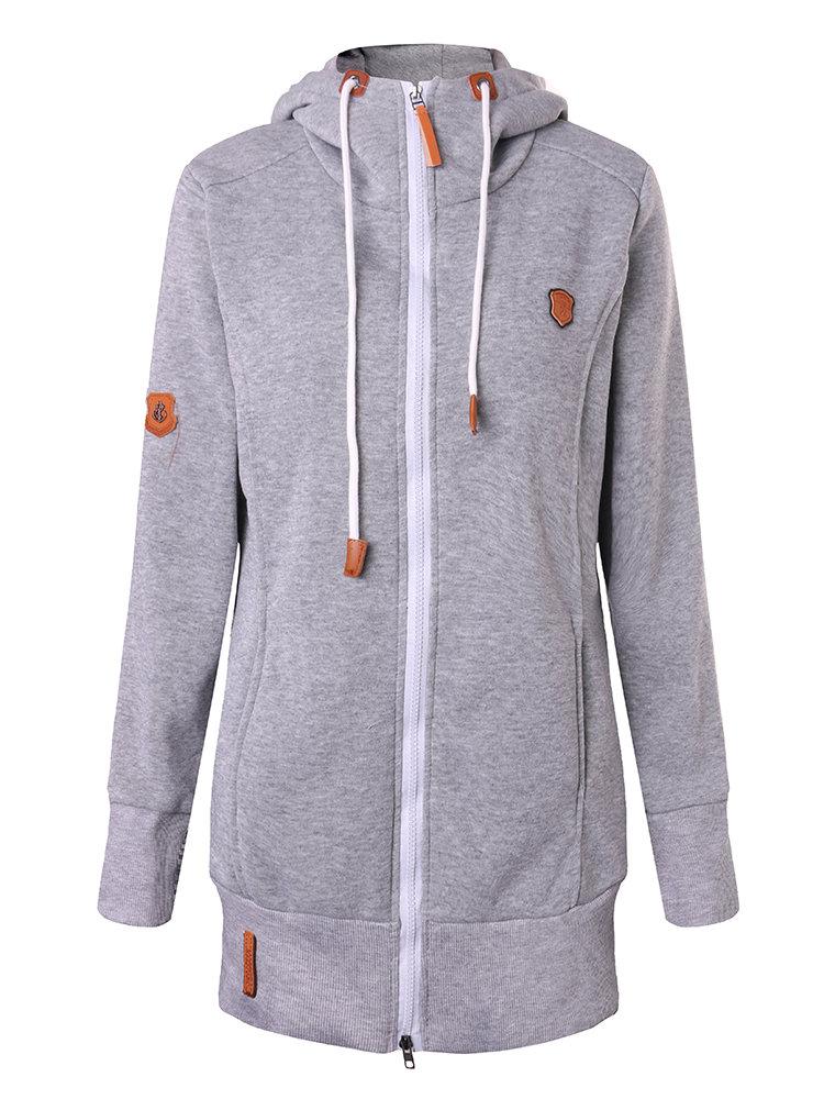 Women Long Sleeve Zipper Casual Hooded Pocket Coats