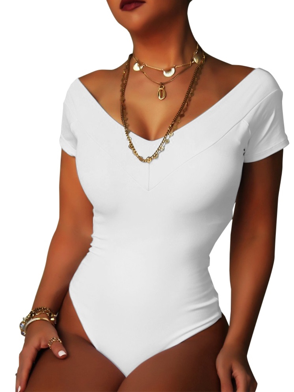 Summer Solid Color V-Neck Bodysuit