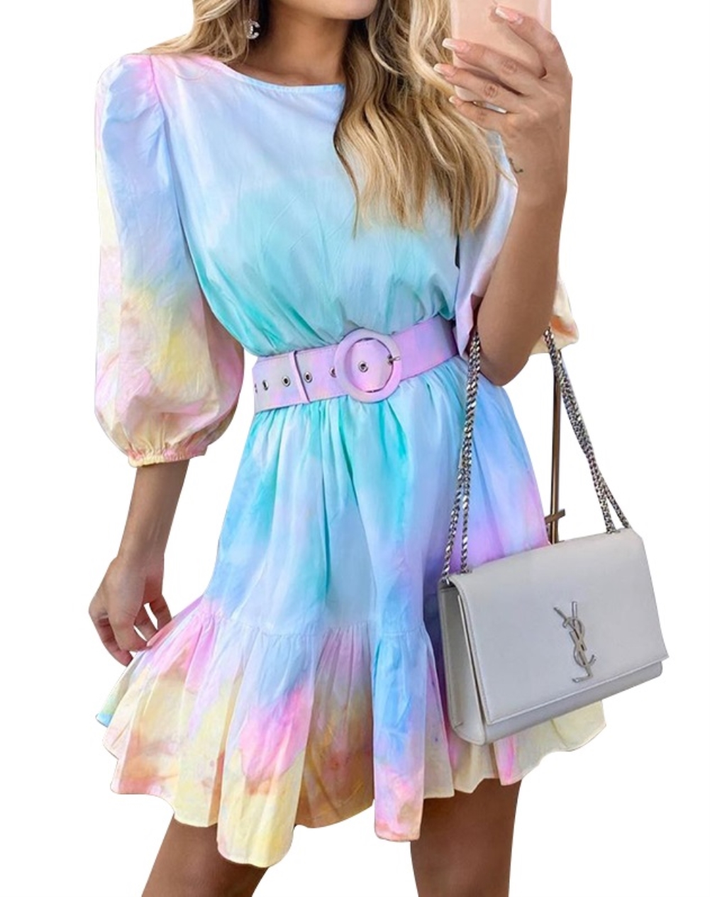 Autumn Tie Dye Skater Dress with Belt