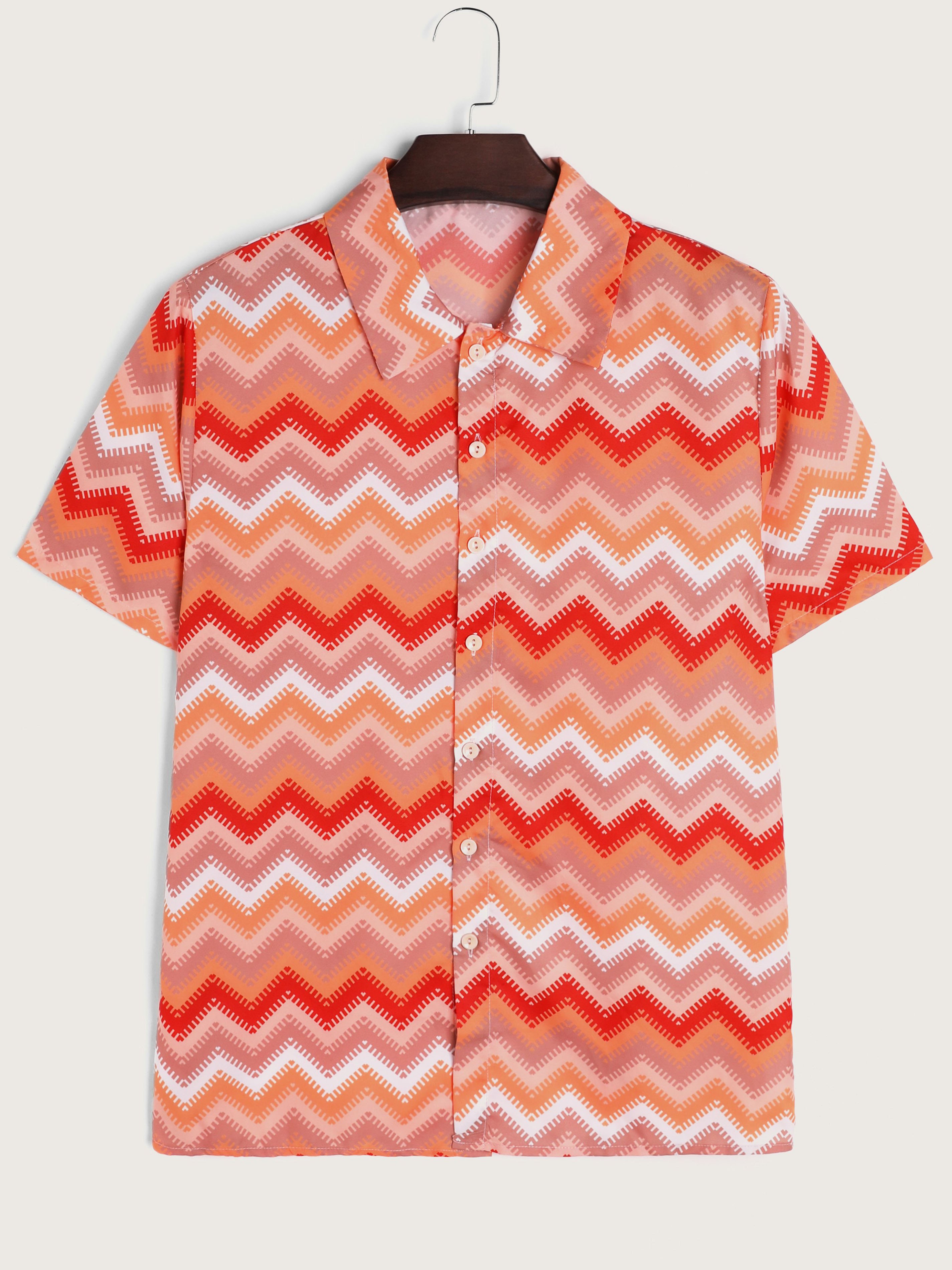 Men's Wavy Stripe Button Short Sleeve Shirt