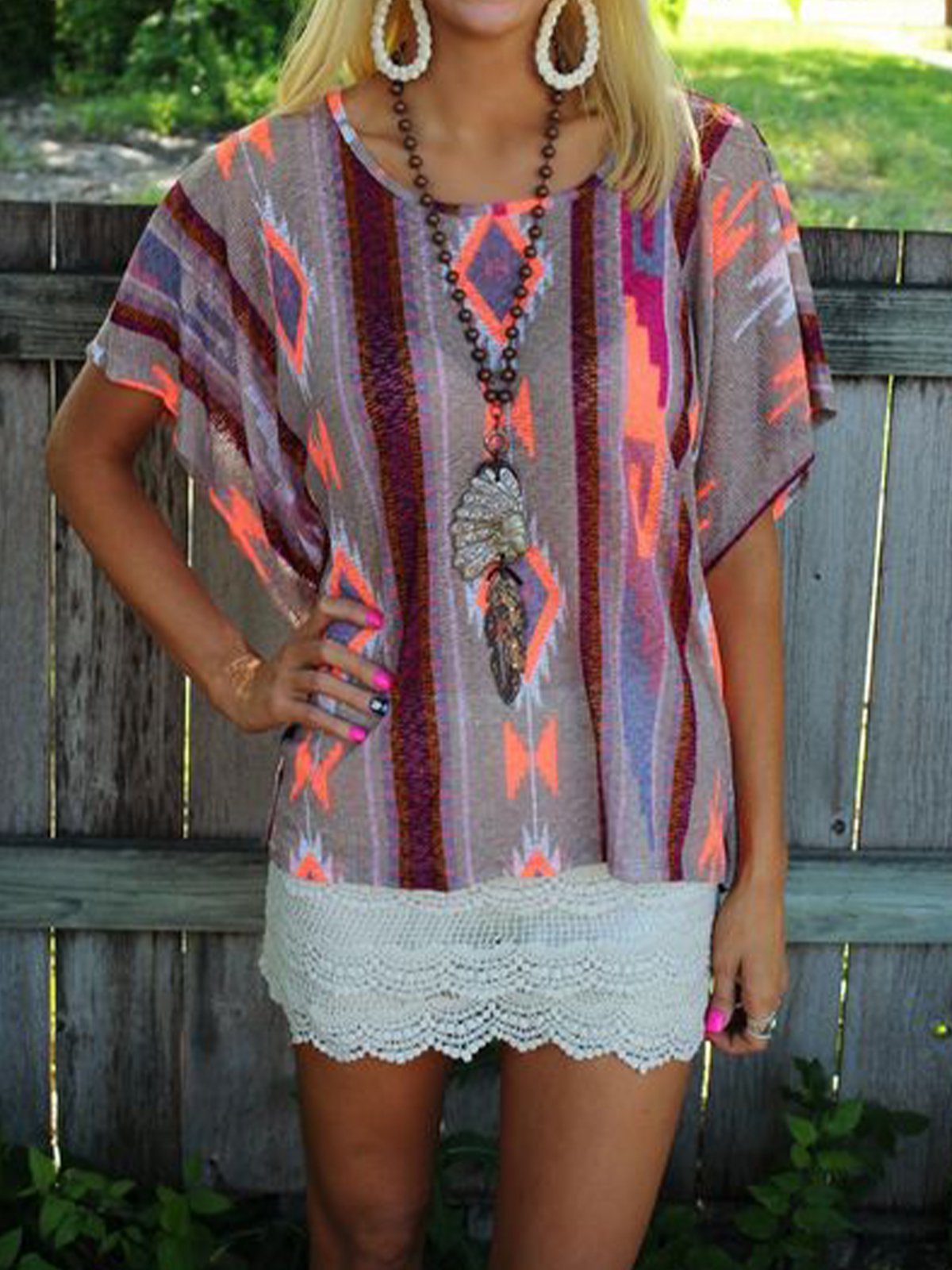 Purple Casual Shift Geometric Shirts & Tops