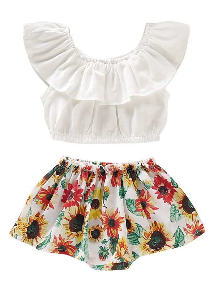 Kids Girl Summer Crop Top and Print Skirt