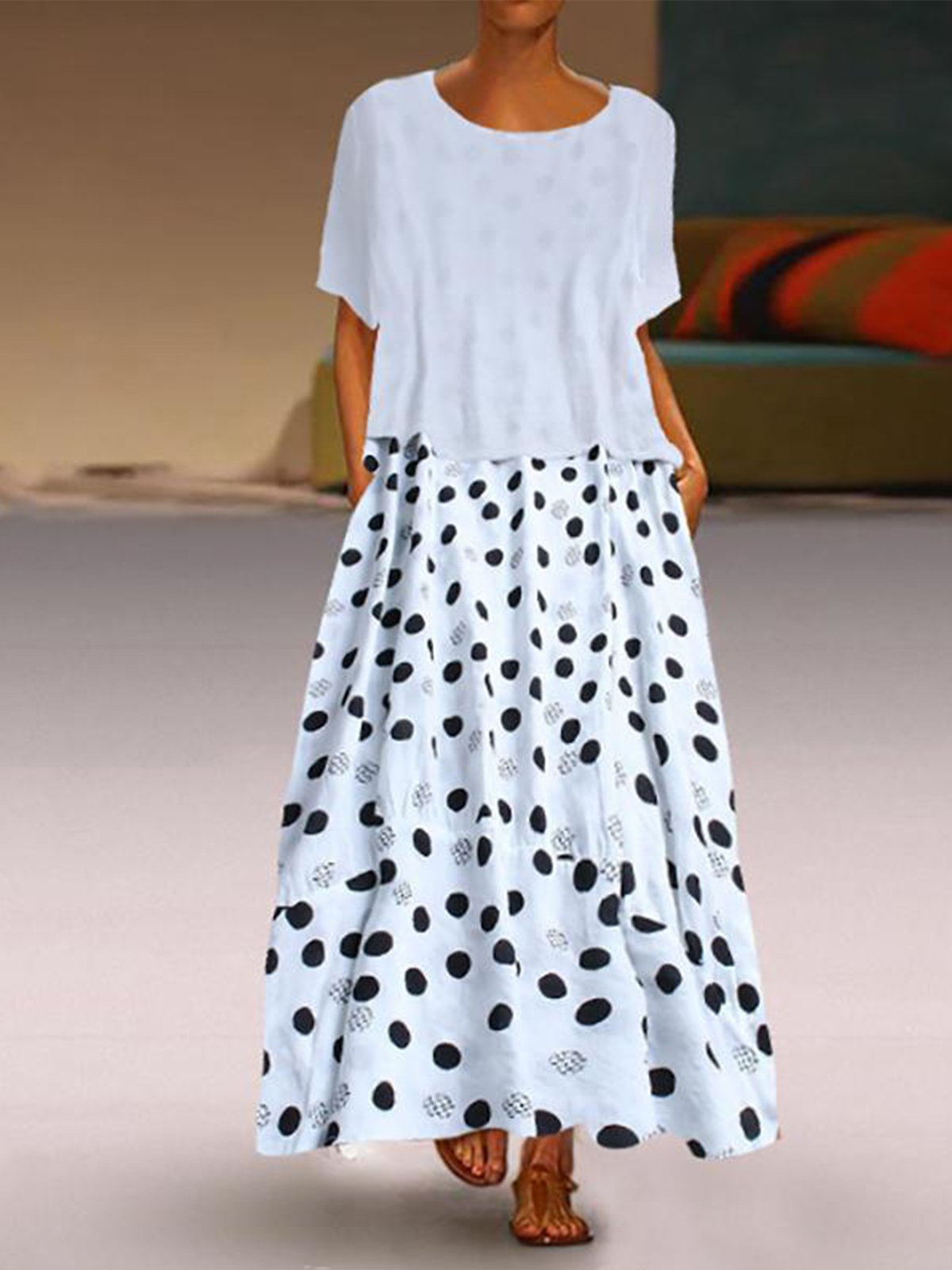 Dot-Intarsia Short Sleeve Dresses