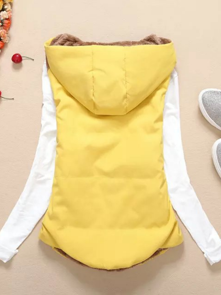 Coral Velvet Sleeveless Solid Cotton Hoodie Appliqued Vest