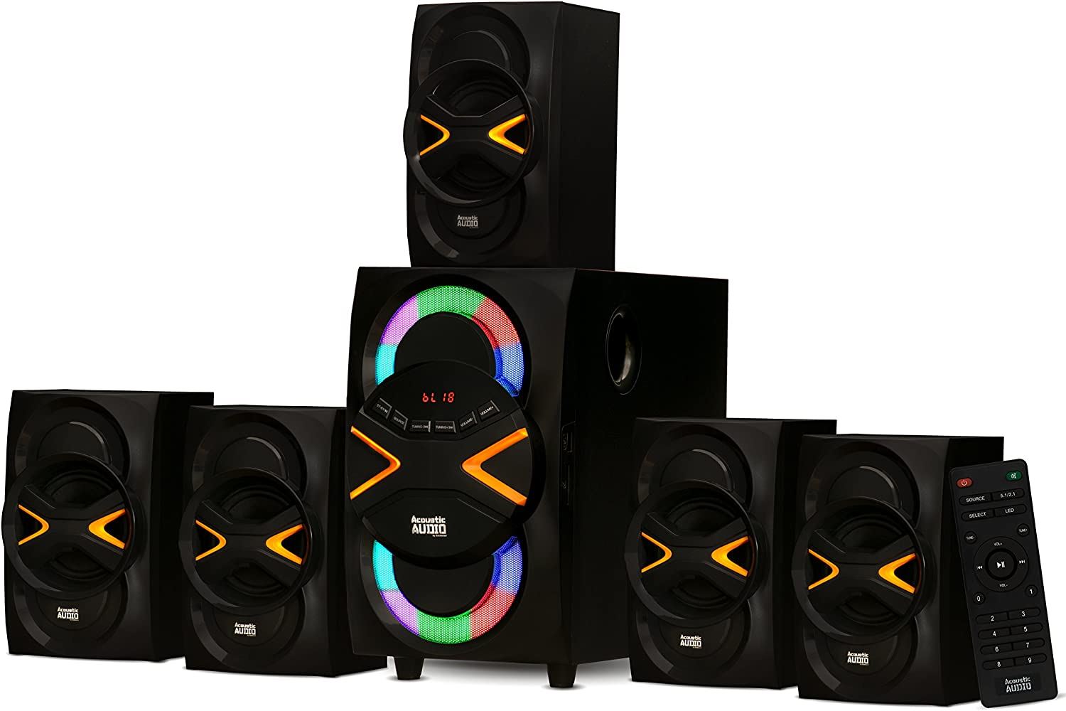 5.1-Channel with LED lights and Bluetooth Home Theater Speaker System