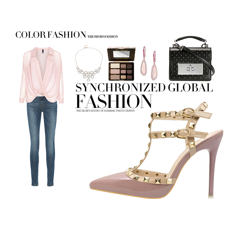 Asmxing 10CM Patent Leather Metal Rivets High Stiletto Heel Sandals