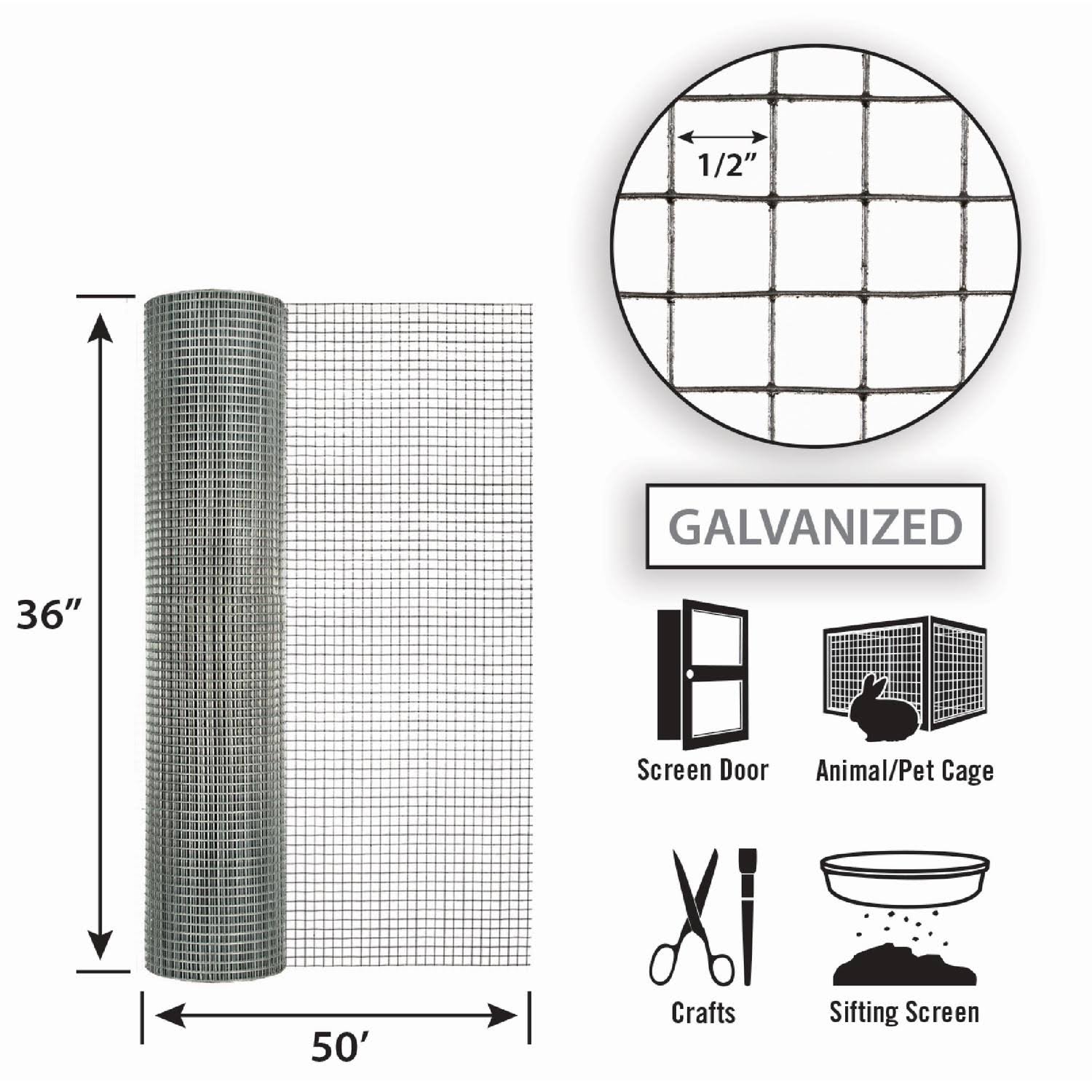 Garden Zone 36 in. W x 50 ft. L Steel Hardware Cloth 1/2 in.