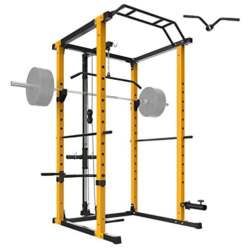 MAJOR LUTIE Power Cage, 1200LBS Power Rack with LAT Pull Down Pulley System and Landmine Attachment