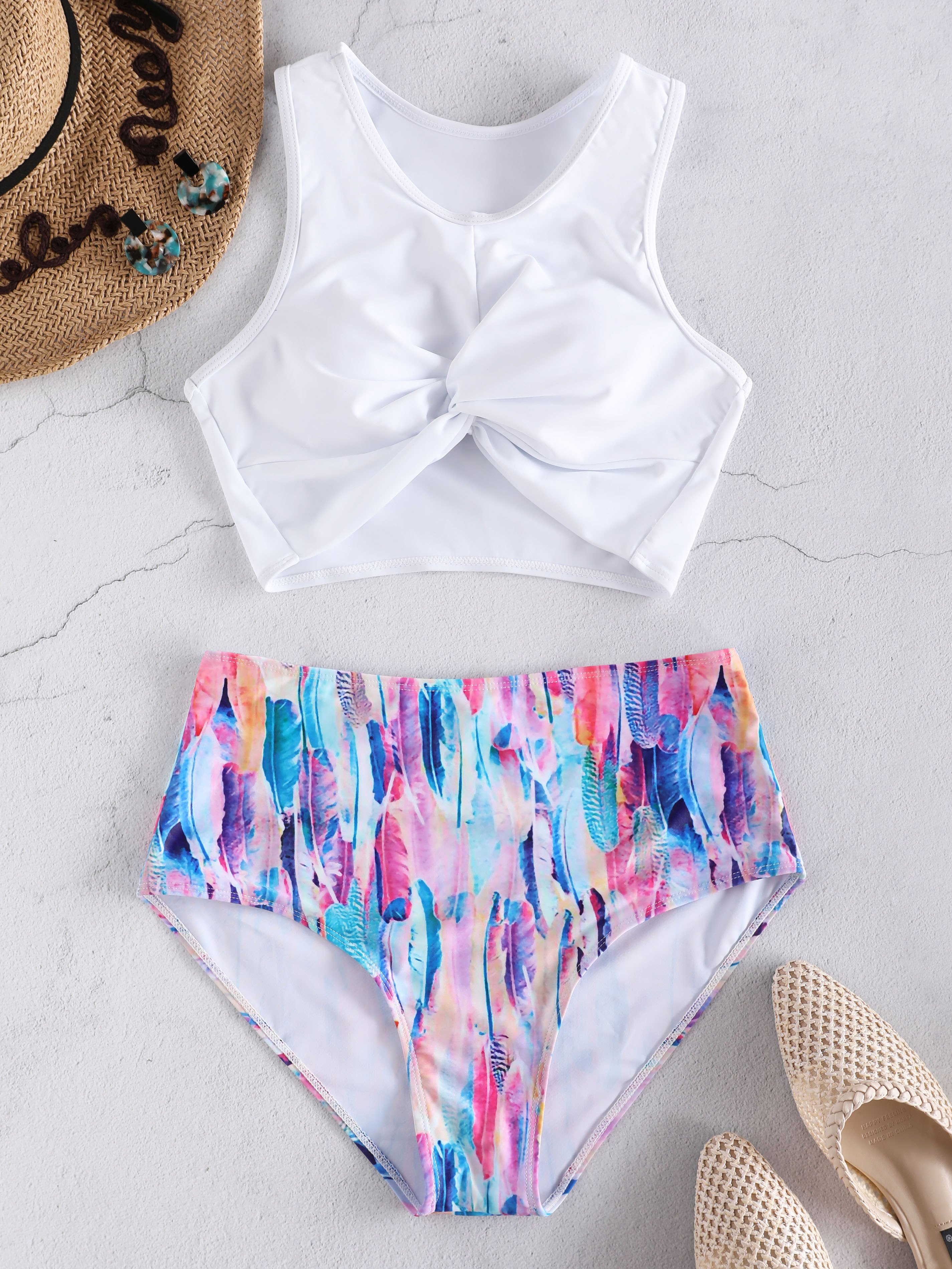 Tie Dye Leaf Print Tank Bikini