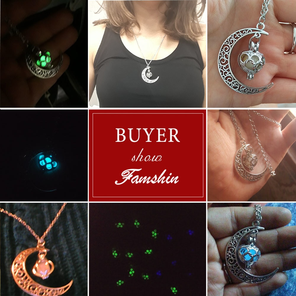 FAMSHIN 2017 New Hot Moon Glowing Necklace, Gem Charm Jewelry,Silver Plated,Halloween Gifts