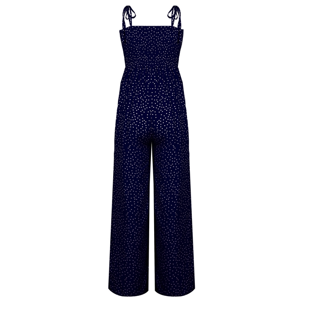 Summer Dot High Waist Strap Wide Legges Jumpsuit