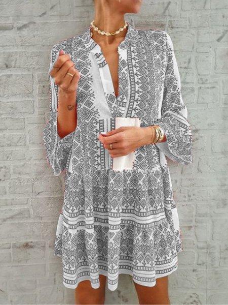 Printed Long Sleeve Casual Dresses
