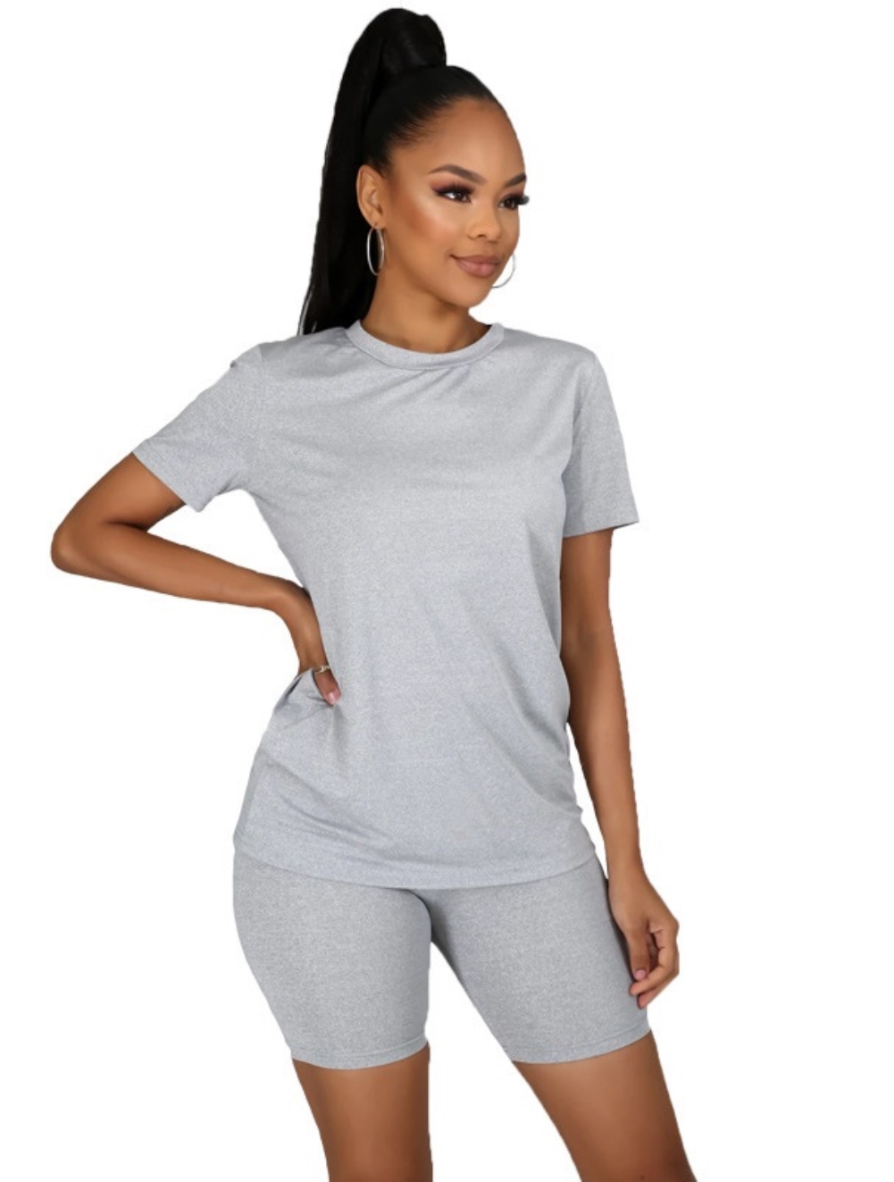 Summer Plain Two Piece Casual Shorts Set