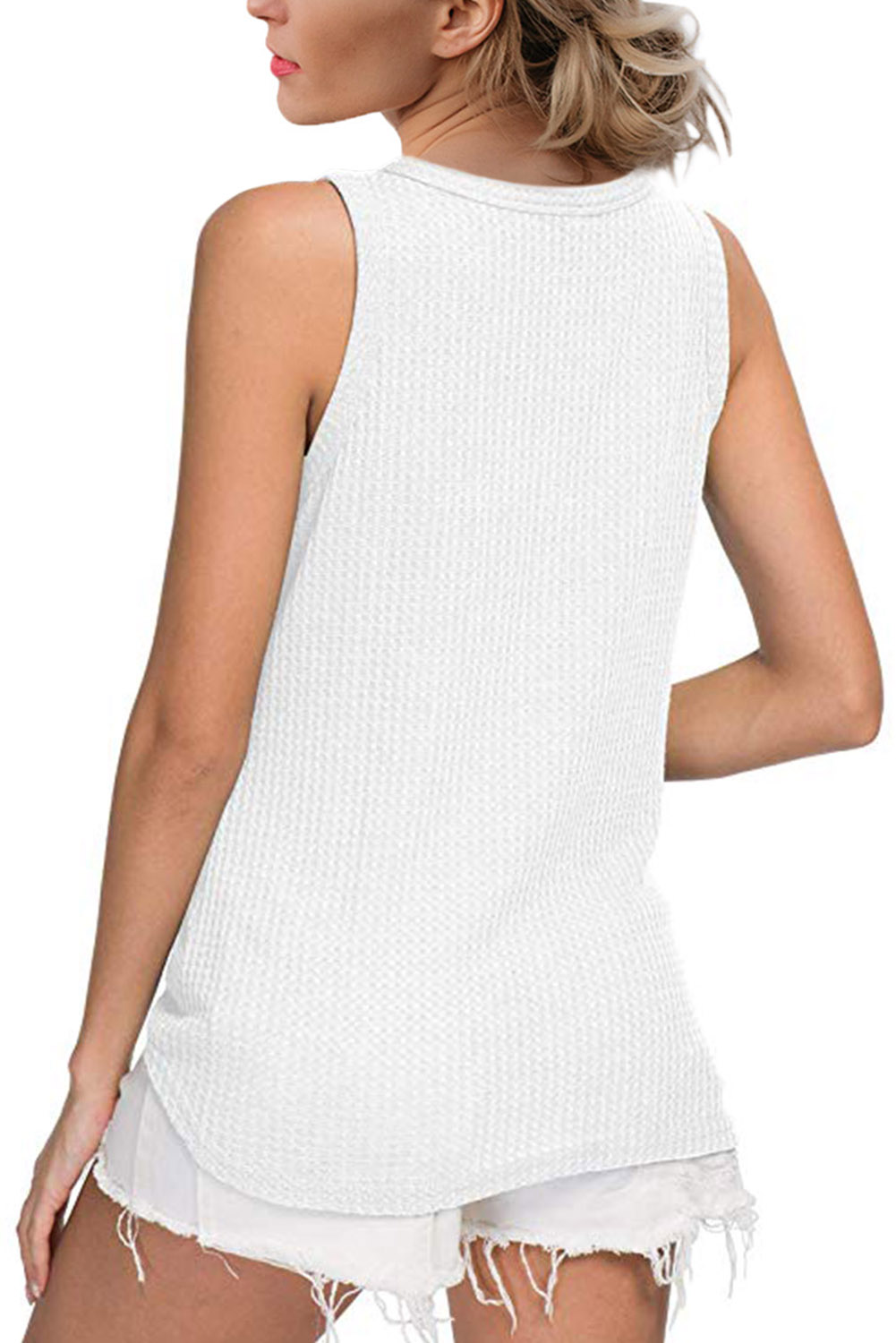 White Waffle Knit Tie Knot Tank Top