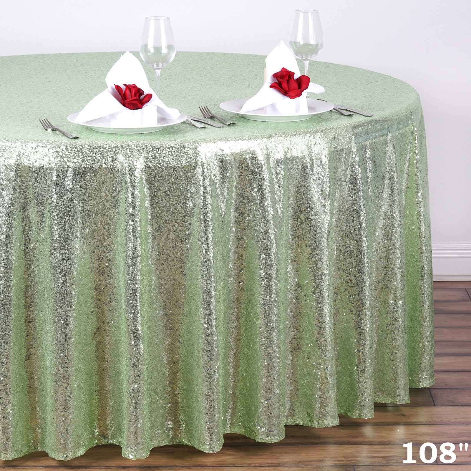 eFavormart Luxury Collection Duchess Sequin Round Tablecloths 108 inch, Green