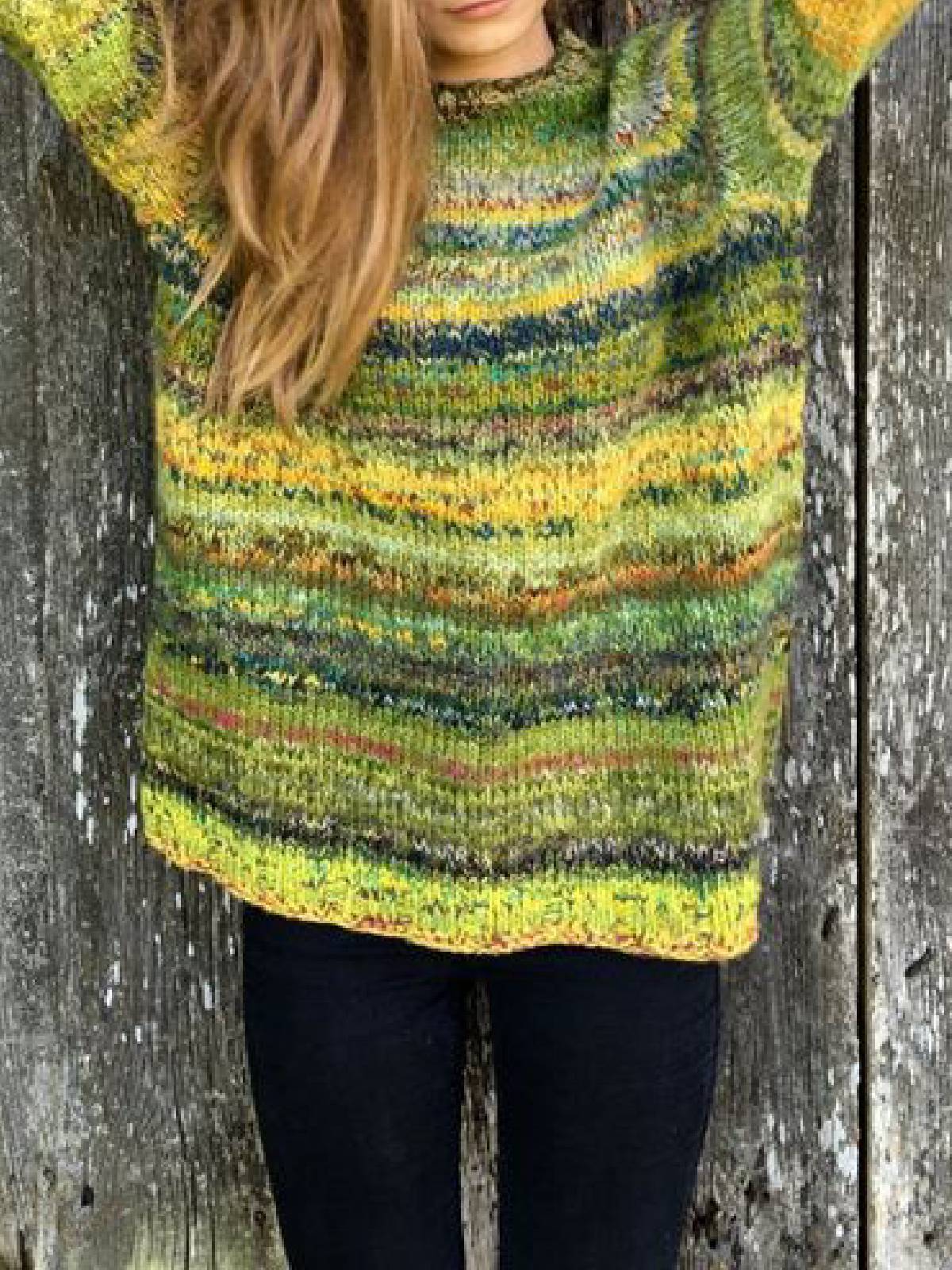 Long Sleeve Shift Color-Block Sweaters