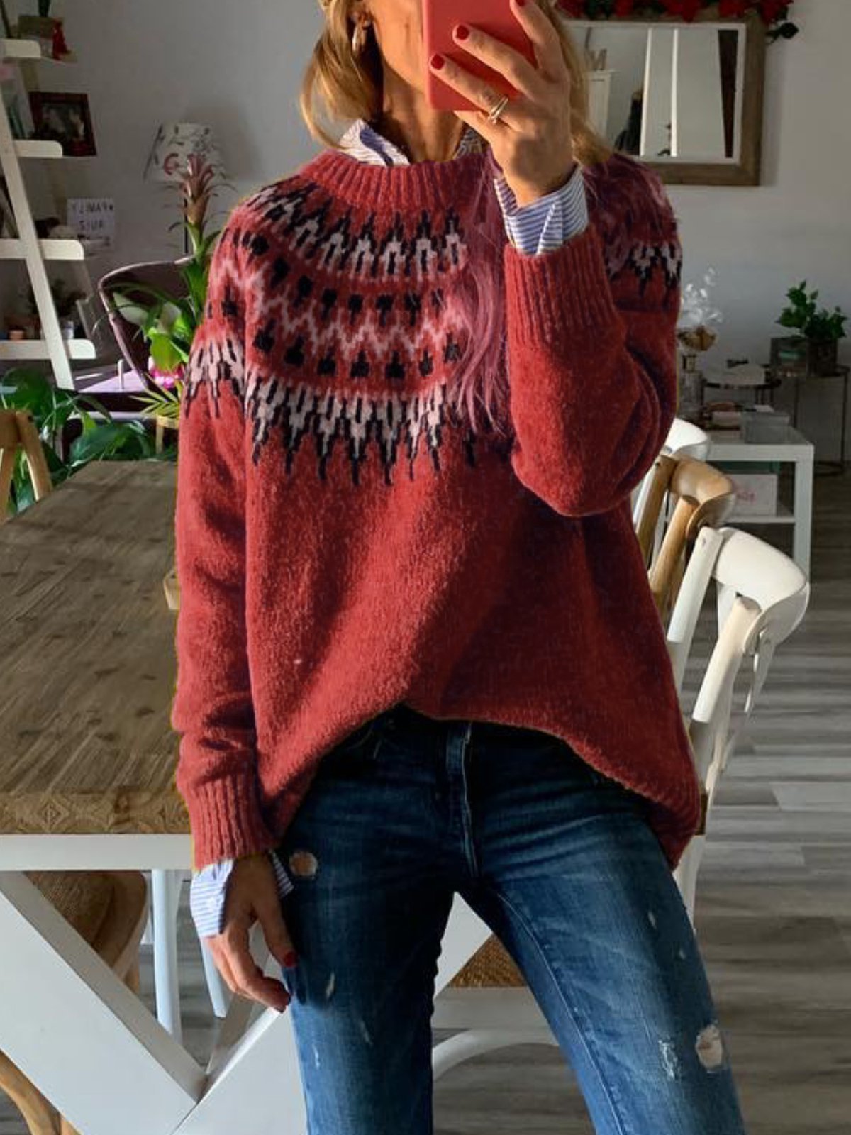 Tribal Printed Long Sleeve Casual Sweaters