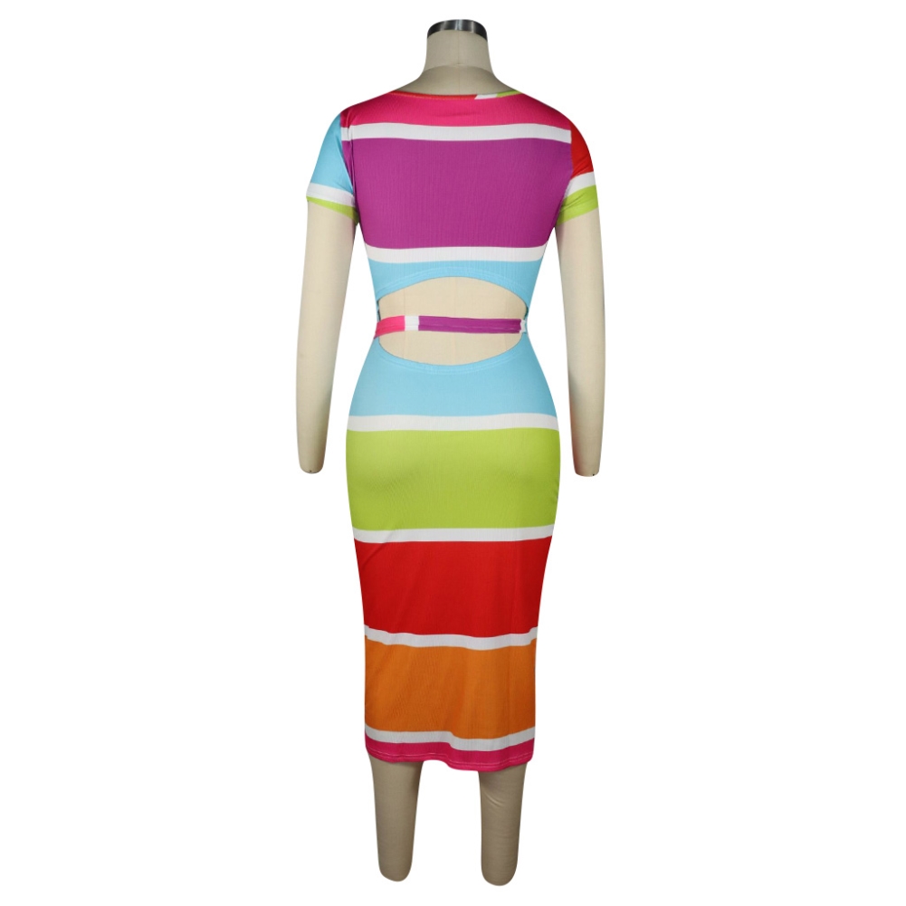Summer Contrast Sexy Cut Out Back Midi Dress