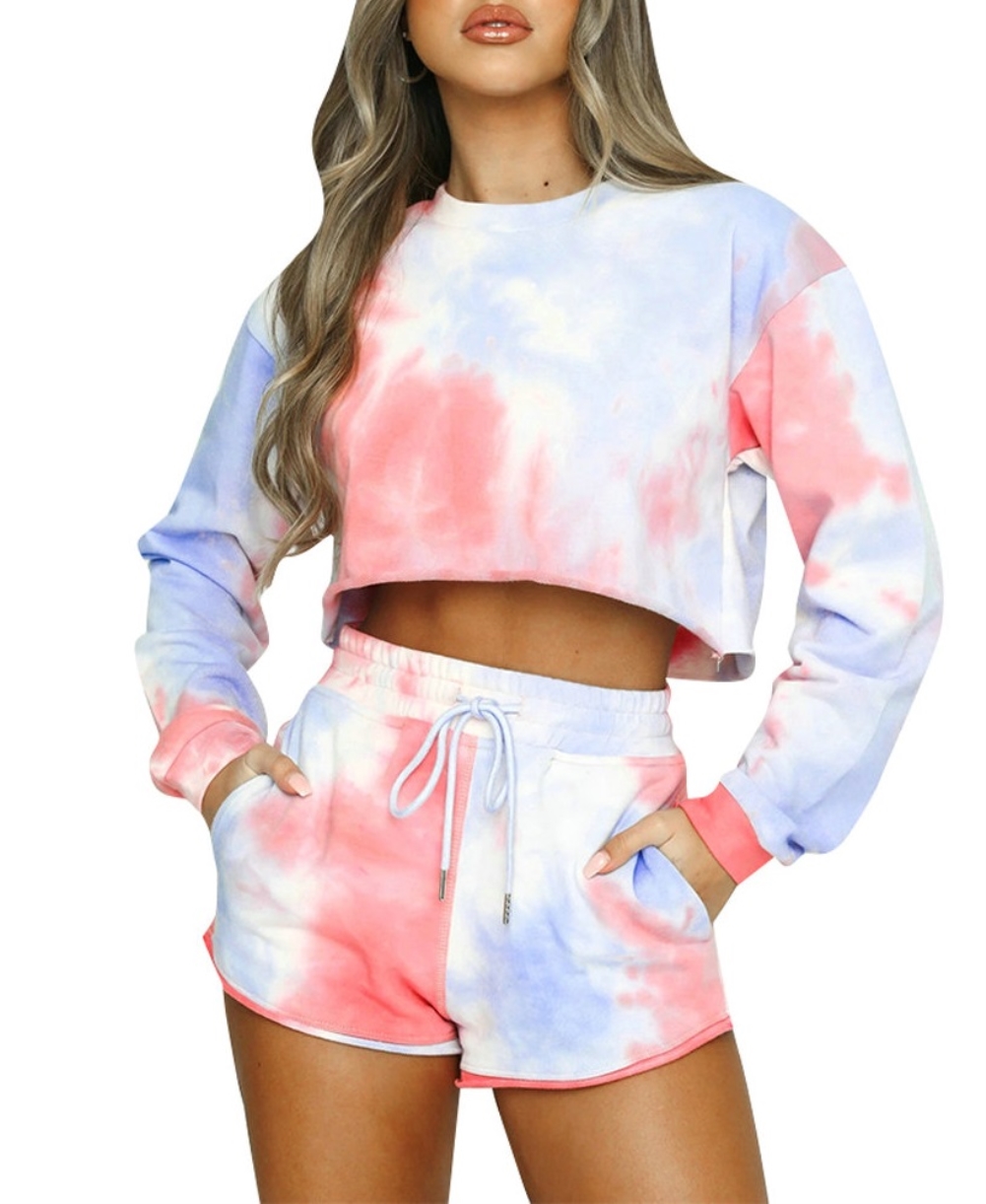 Fall Tie Dye Two Piece Shorts Lounge Set