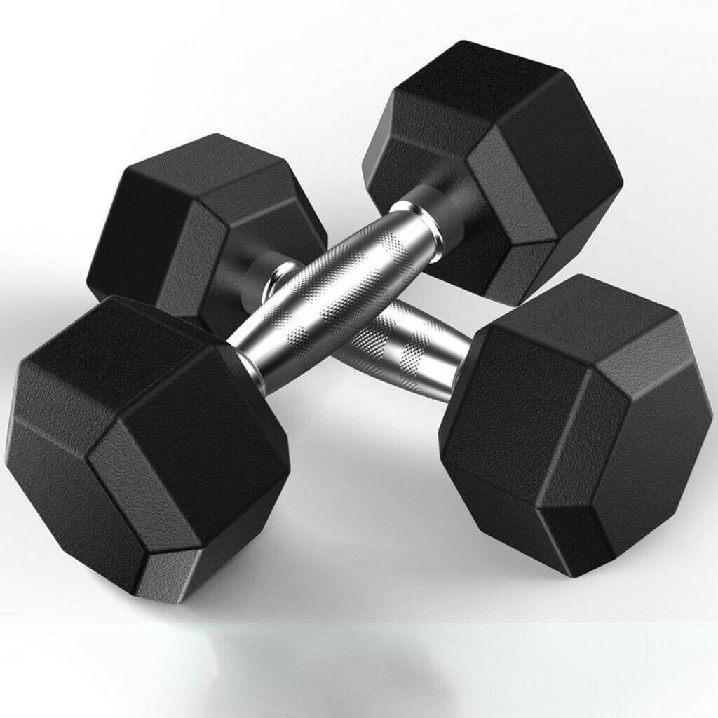 10Pair Rubber Dumbbells 5-50 lb with Dumbbells Rack Hexagonal Home Gym Equipment