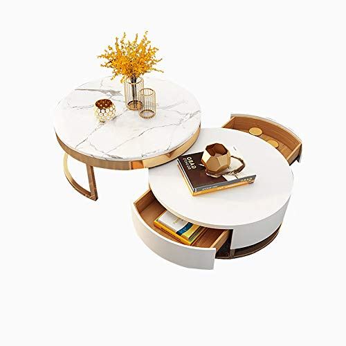 Homary Round Coffee Table with Storage & Rotatable Drawers