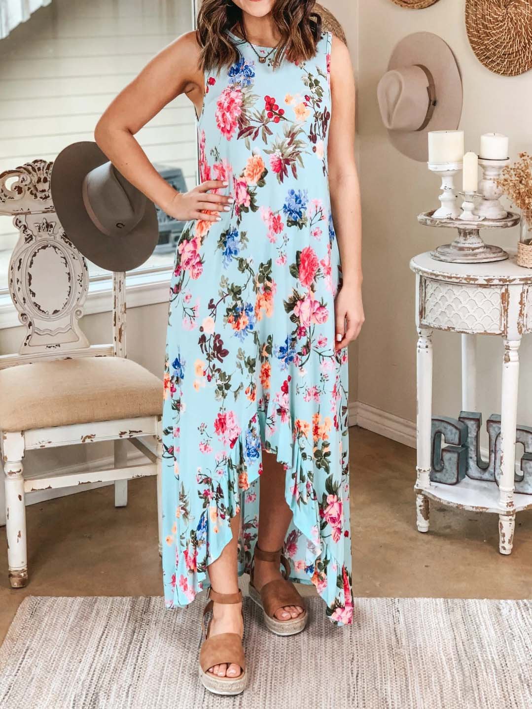 A-Line Cotton-Blend Crew Neck Sleeveless Dresses