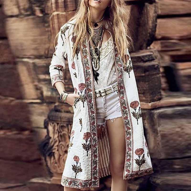 Modern Floral Pattern   Printed Long Sleeve Coat