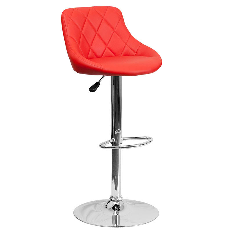 Flash Furniture Contemporary Vinyl Bucket Seat Adjustable Height Bar Stool with Chrome Base, Red