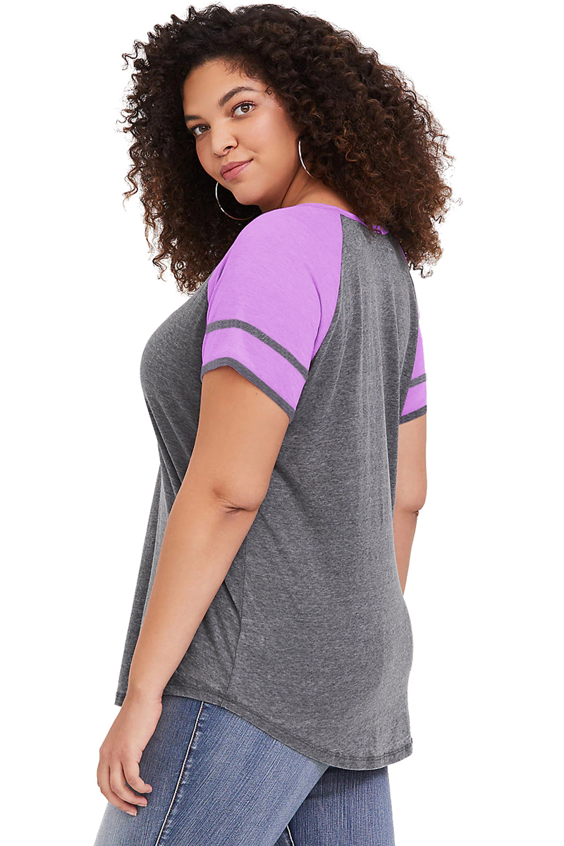 Purple Raglan Short Sleeve Plus Size Tee