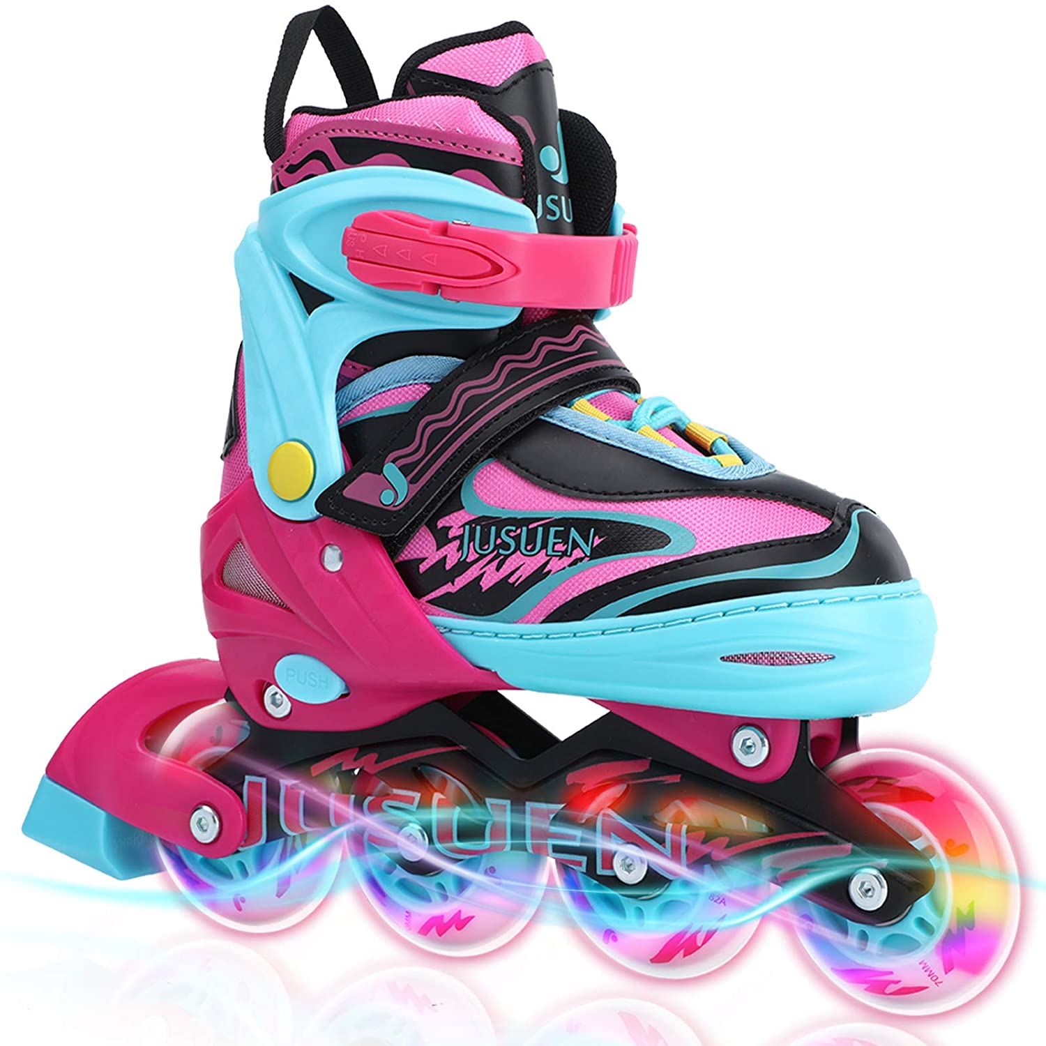 JUSUEN Adjustable Inline Skates for Kids ,Patinas Roller Skates with Light up, Dream Blue