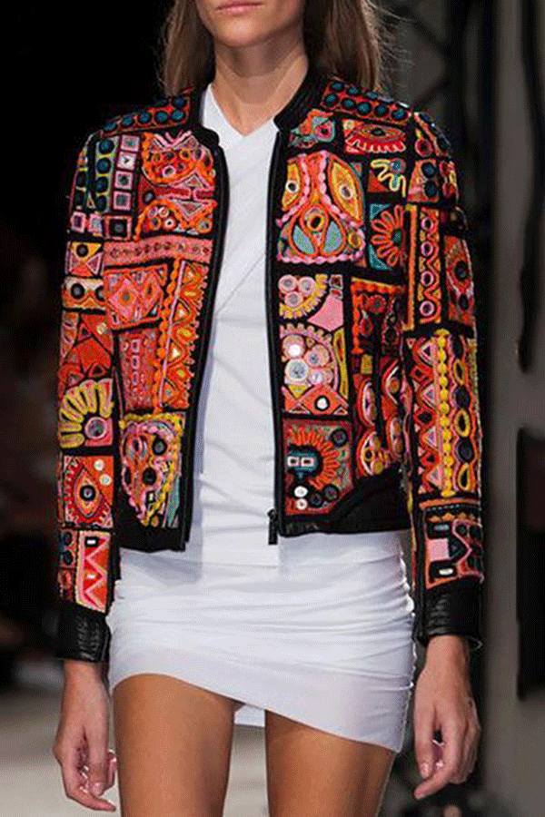 Bohemian Women Tachibana Long Sleeve Printed Tassel Blazer