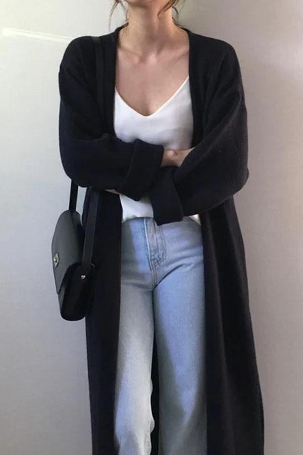 Fashion Frenulum Long Knitted Sweater Cardigan Coat
