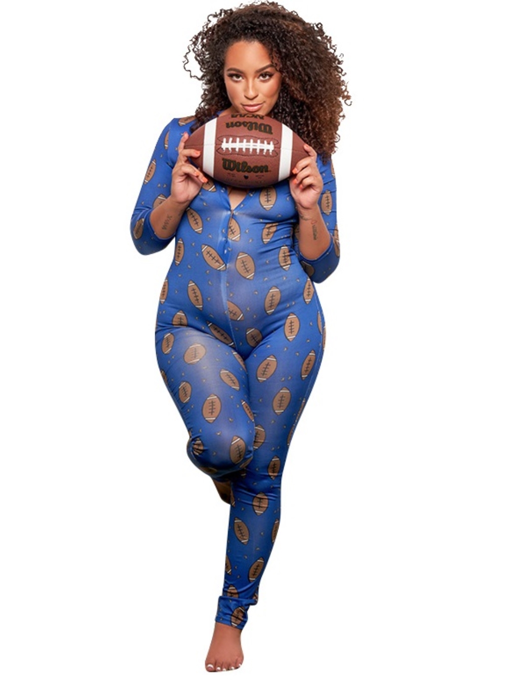 Plus Size Print Long Sleeve Bodycon Jumpsuit
