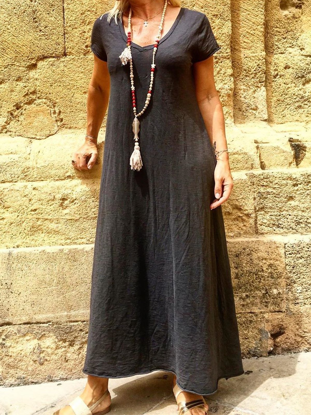 Cotton casual loose short-sleeved dress