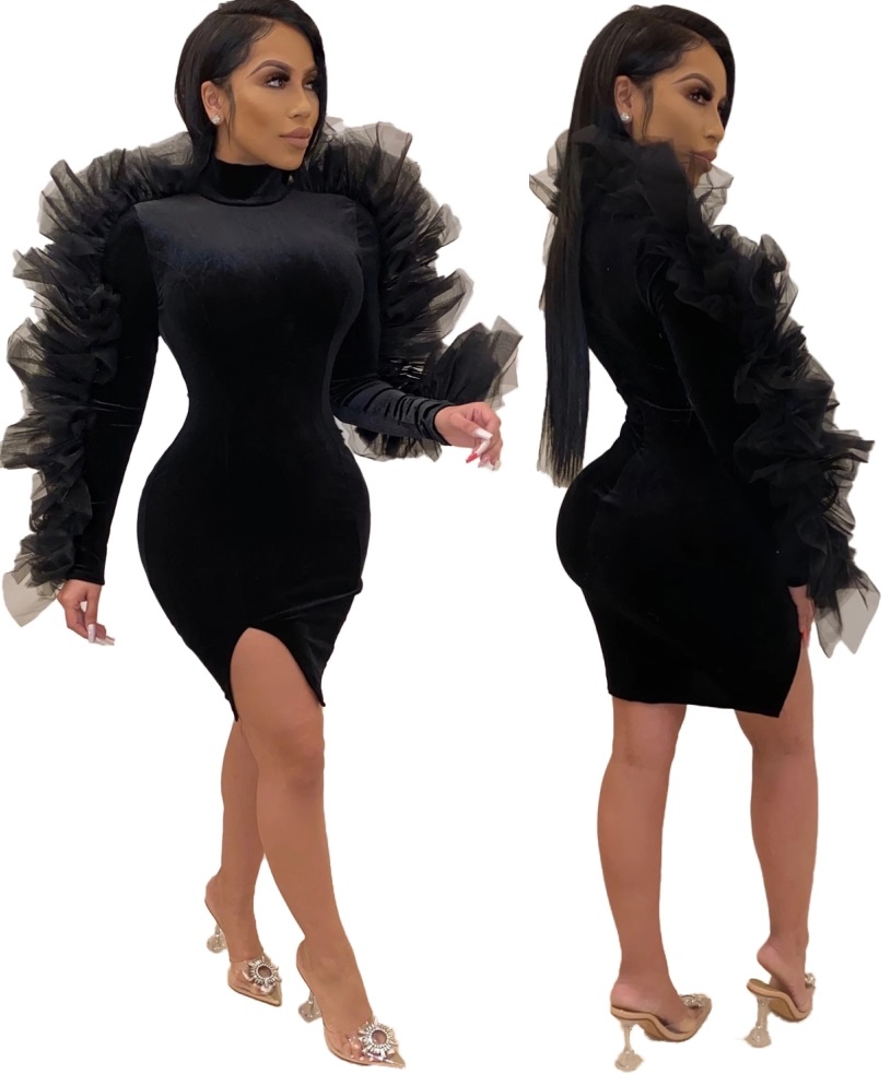 Black Sexy Slit Unique Bodycon Dress