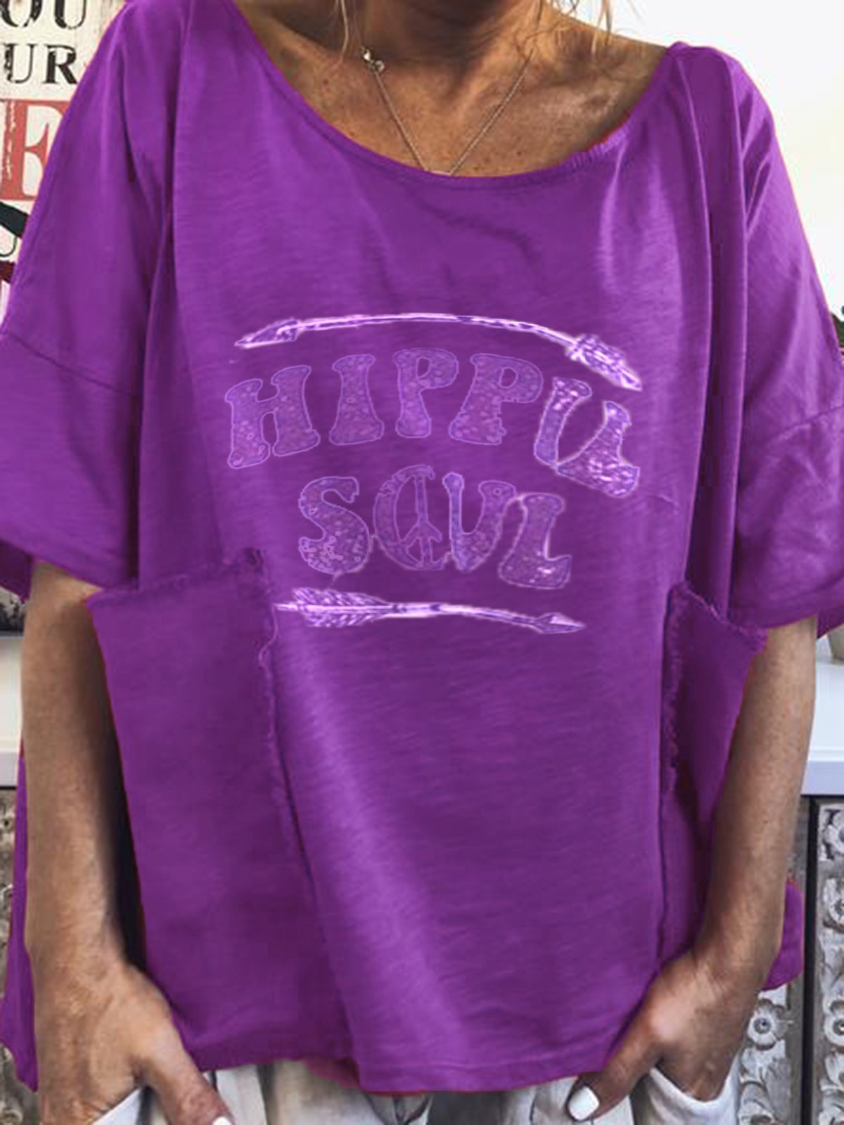 Cotton-Blend Crew Neck Casual Shirts & Tops