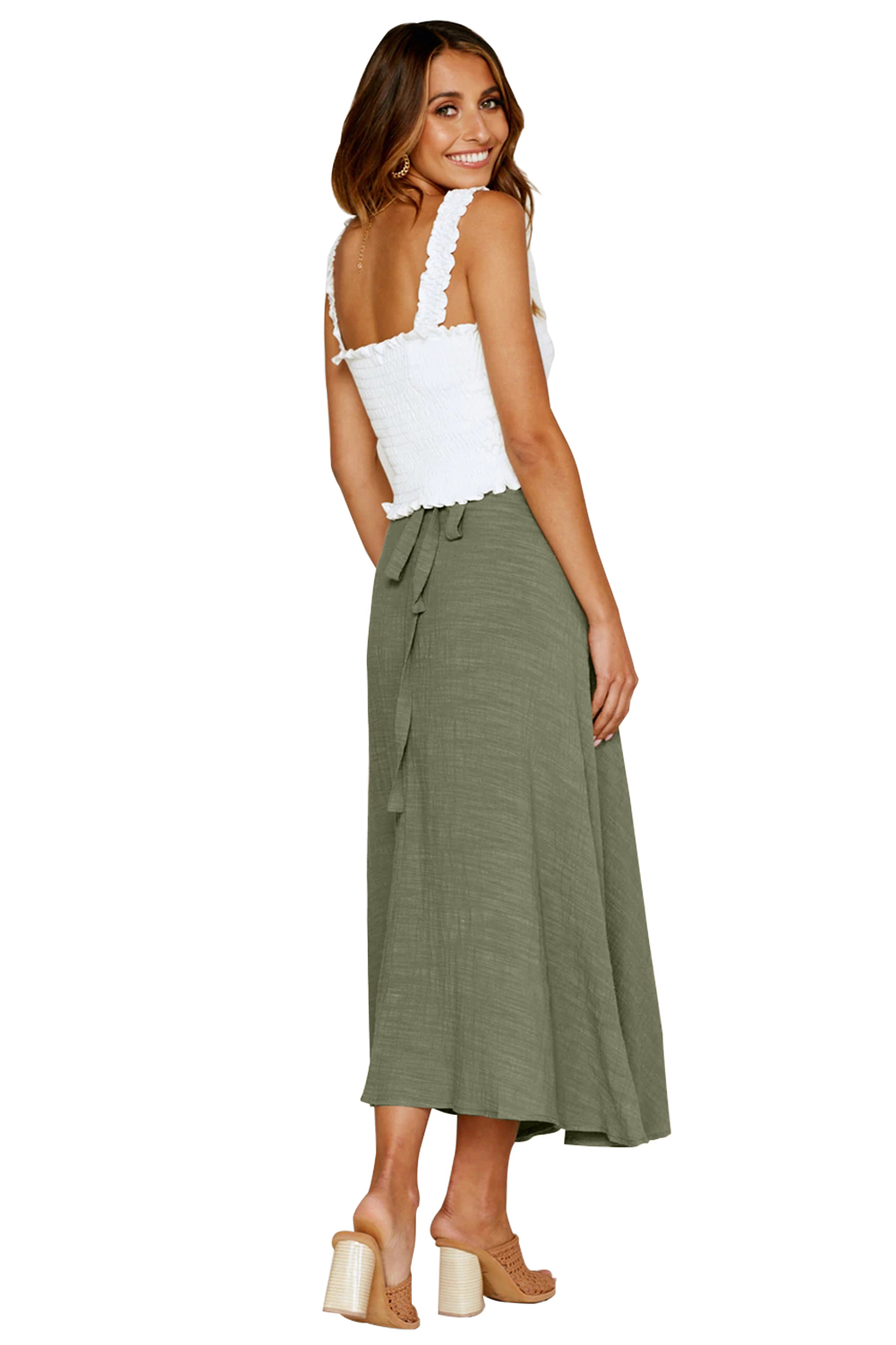 Green Buttoned Maxi Skirt