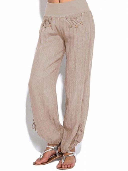 0117Frauen-beil?ufige hohe Taillen-reine Farben-Knopf-Yoga-Harem-Hosen