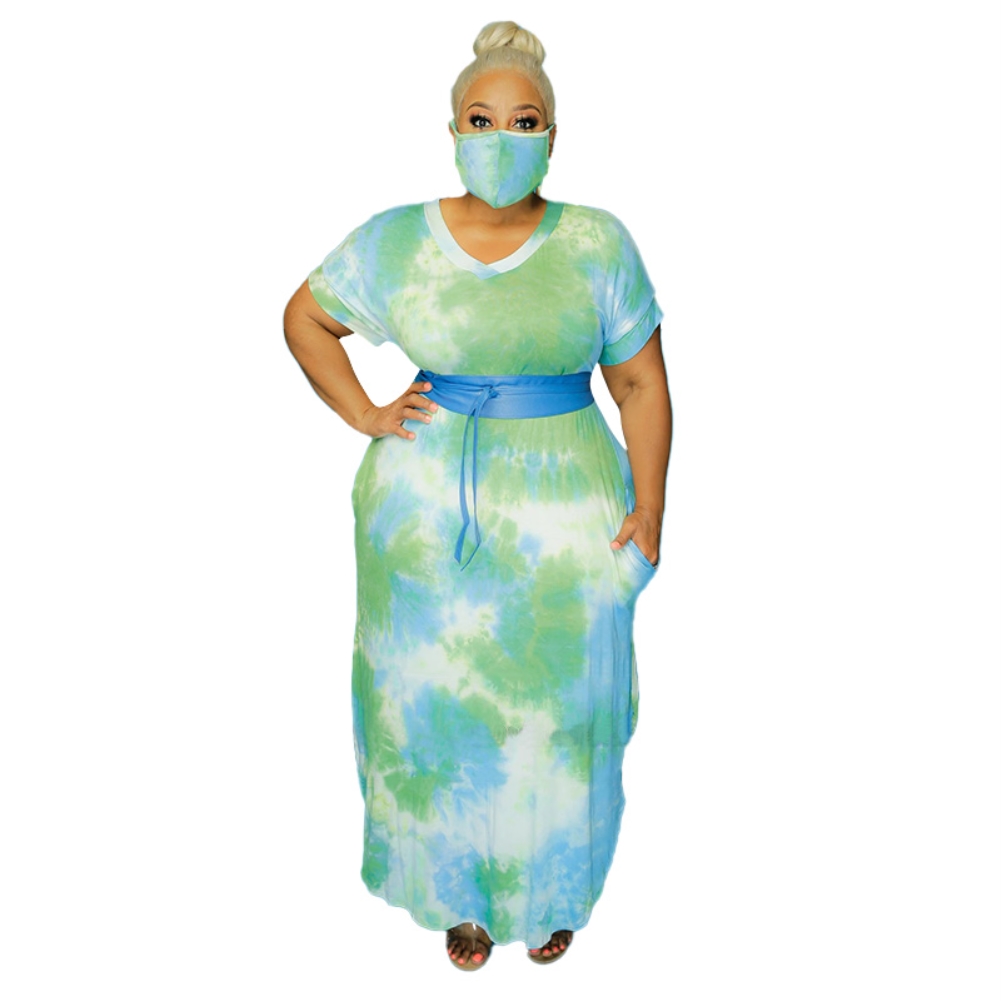 Plus Size Summer Tie Dye Pocket Long Dress