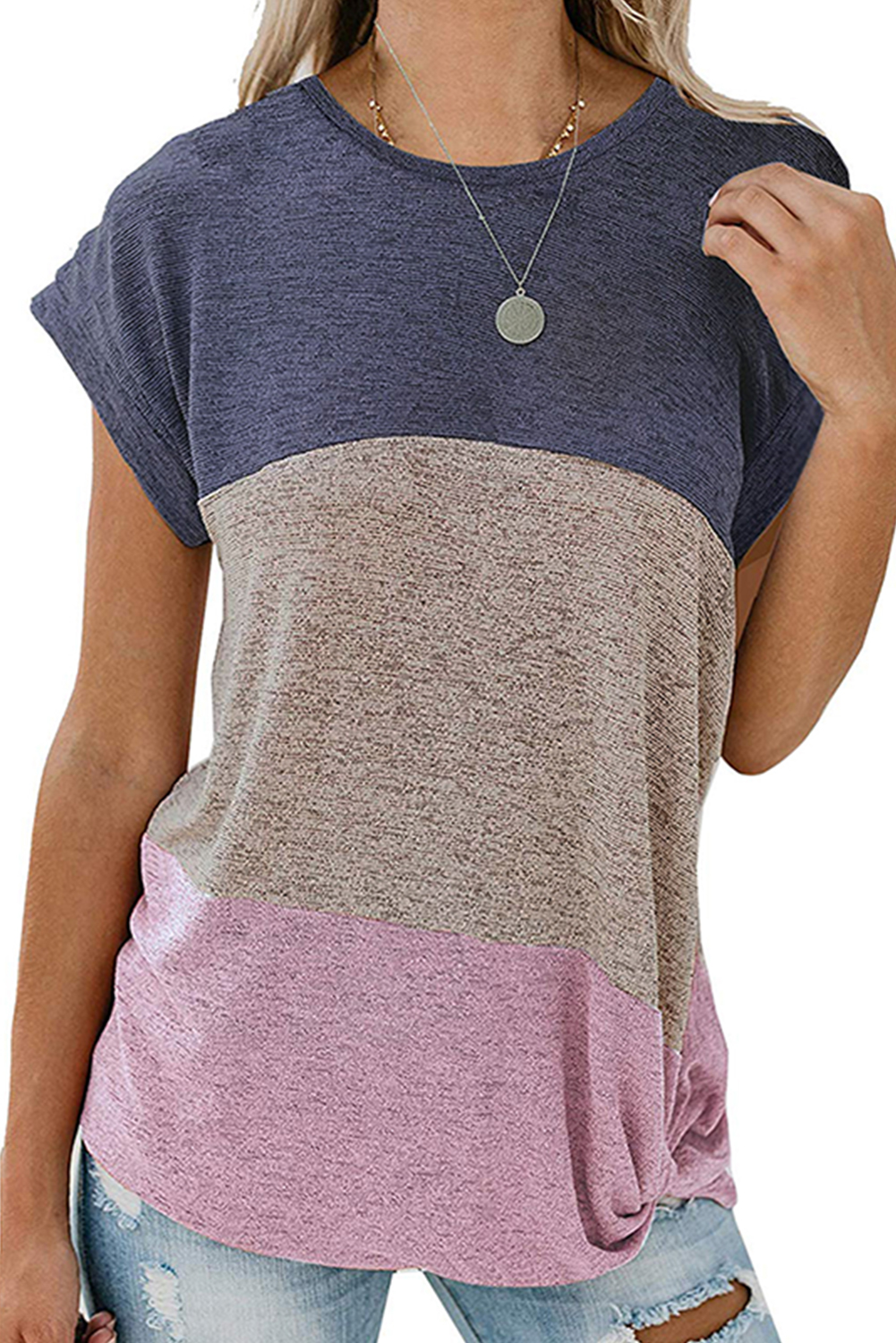Purple Color Block Twist Tee