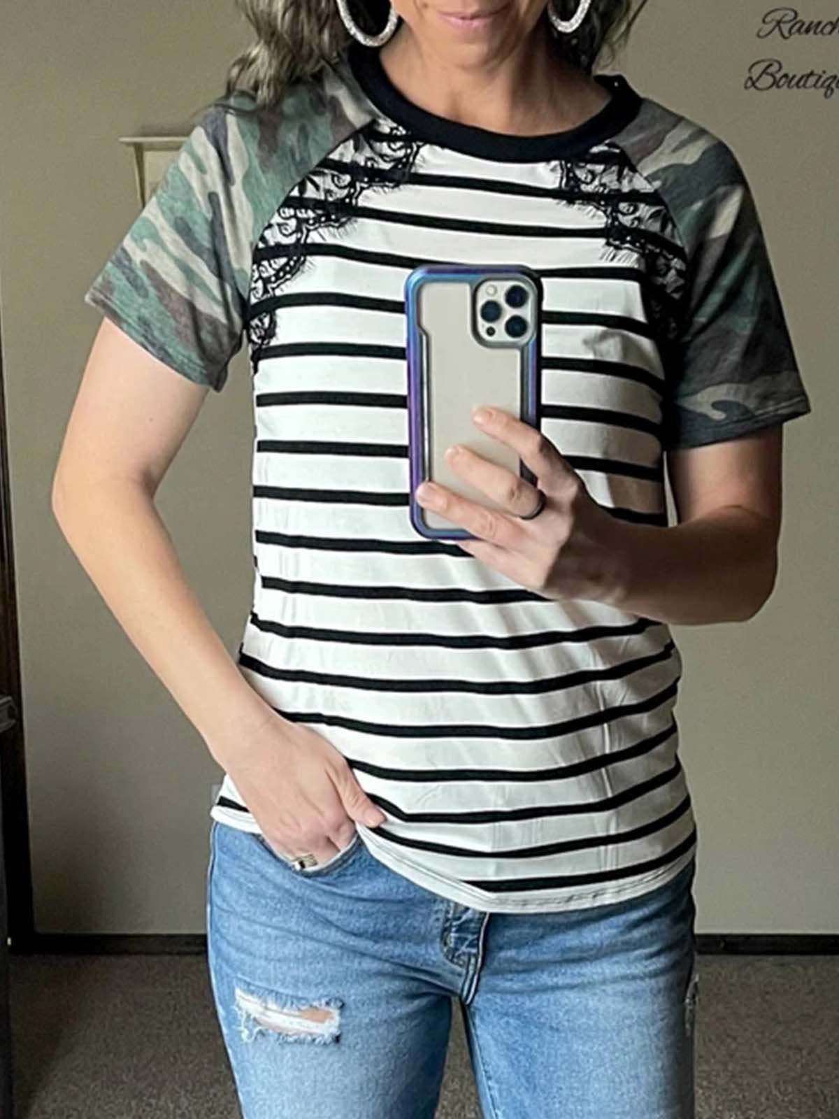 Short Sleeve Cotton-Blend Crew Neck Shirts & Tops