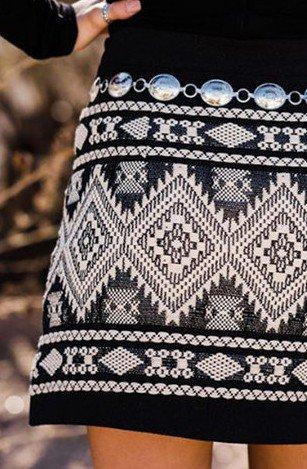 Black Casual Geometric Cotton-Blend Skirts