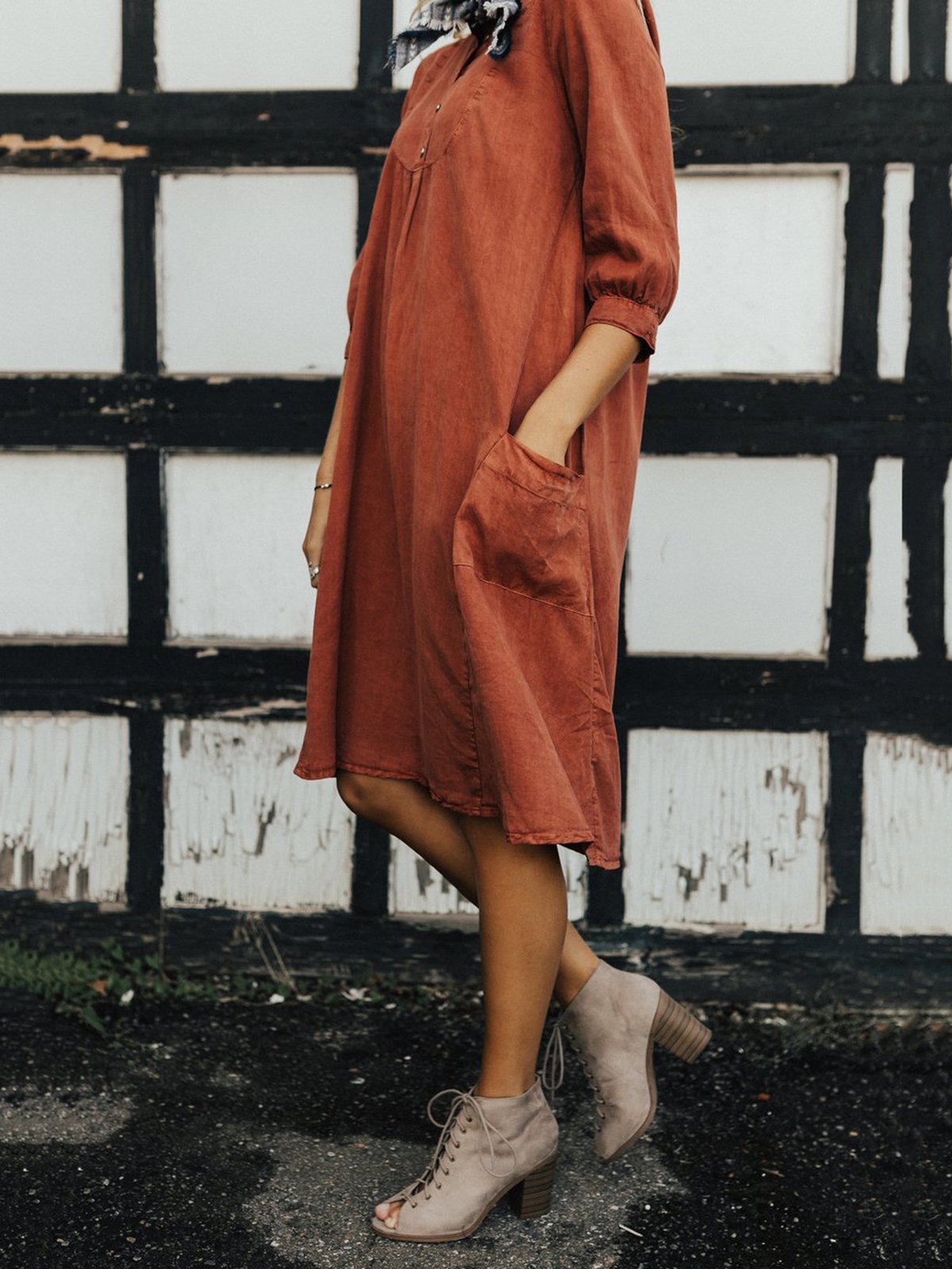 Burgundy Sweet 3/4 Sleeve Dress