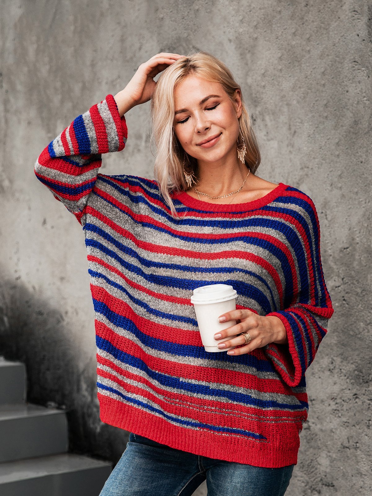 Basic Striped Scoop Neckline Sweater