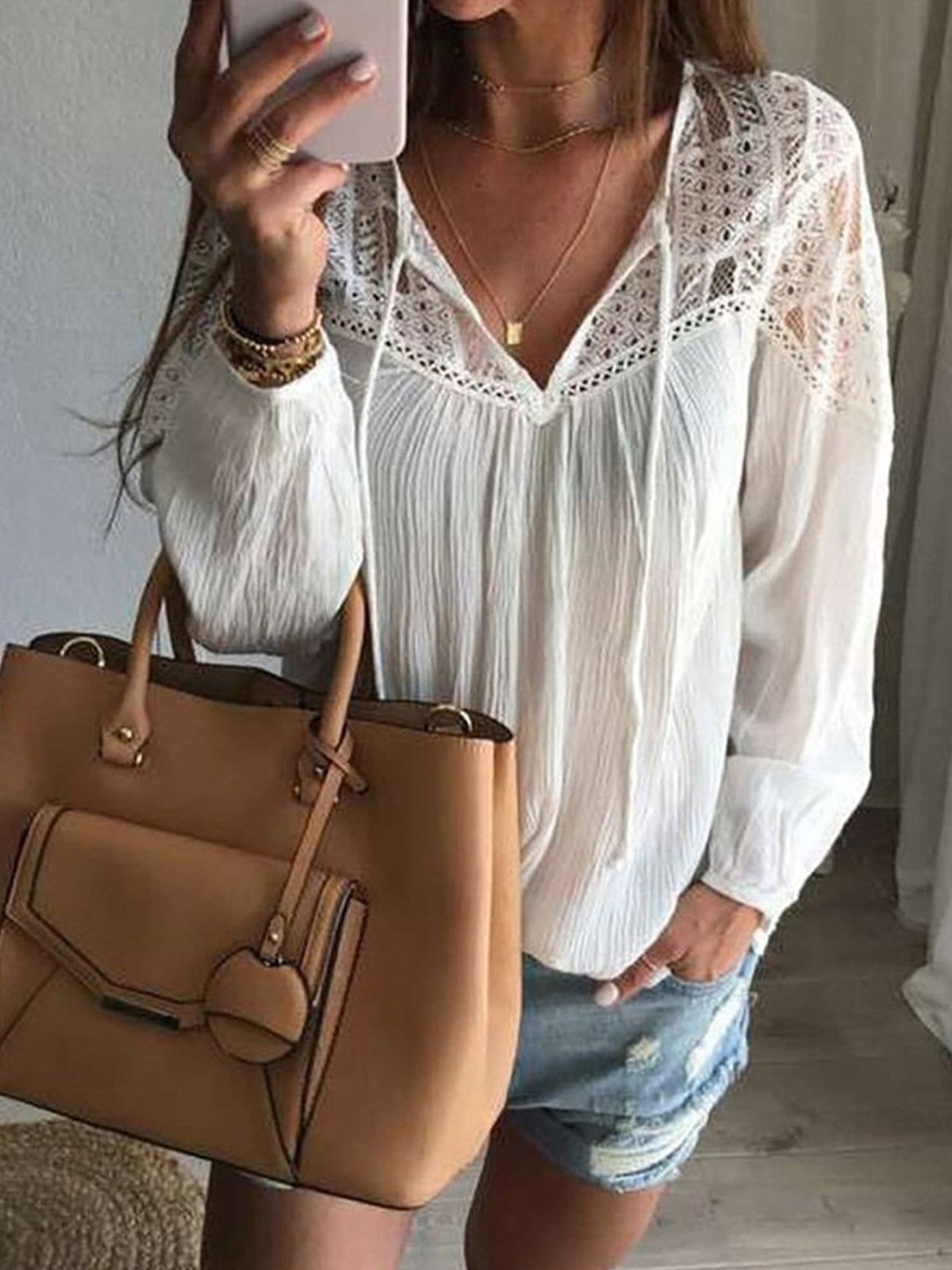 Lace cotton plus size shirt top