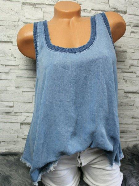 Blue Solid Sleeveless Shirts & Tops
