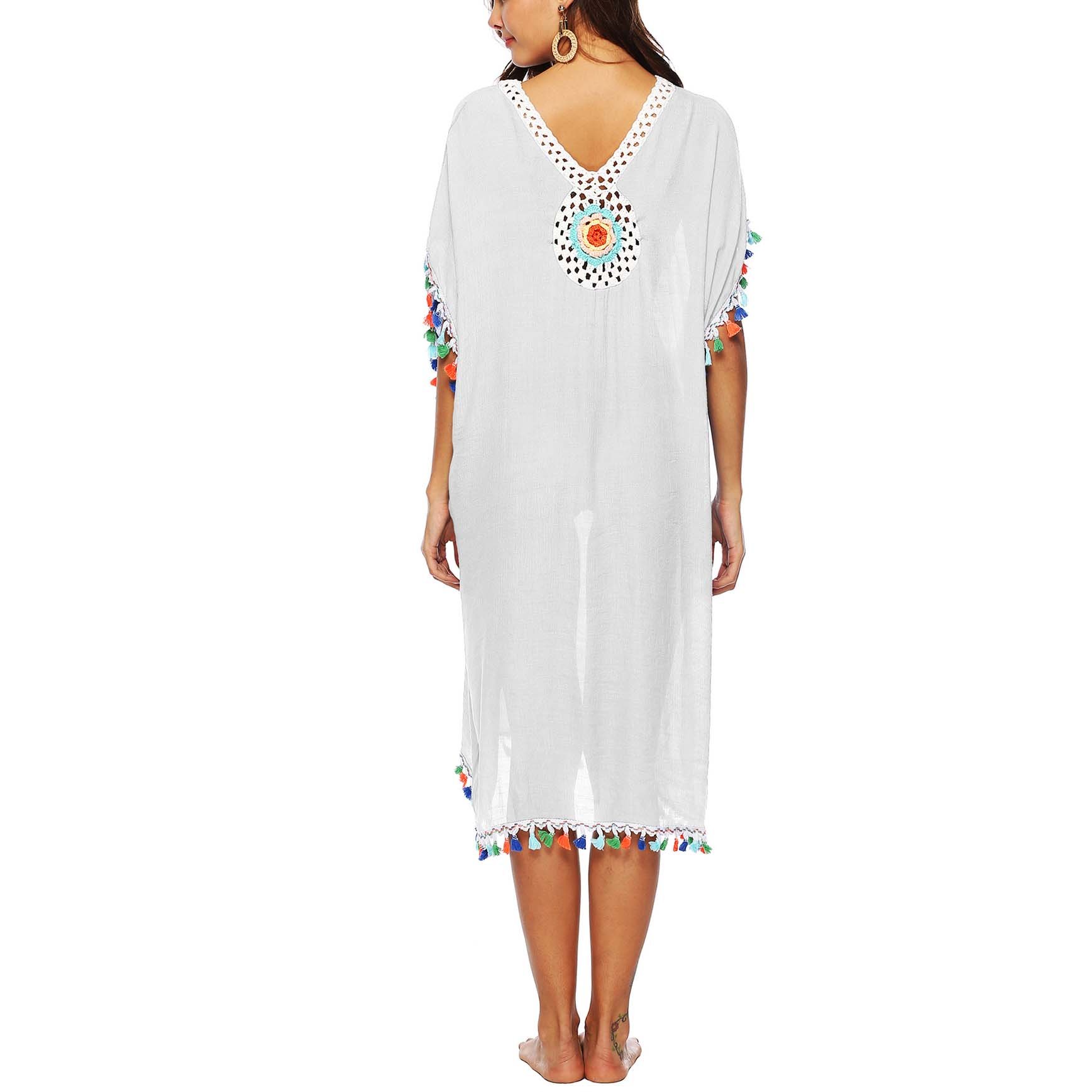 Accesoriu Loose pentru Plaja, cu Ciucuri Colorati, Maneca Carlig, Cusaturi Floare