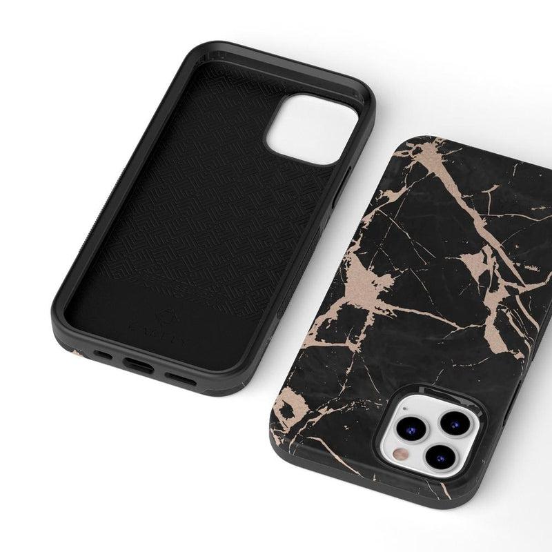 Cracked Rose Gold Black Marble Case